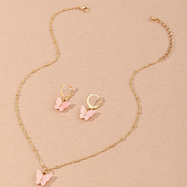 Bohemian Acrylic Pink Butterfly Earrings Necklace Set for Women
