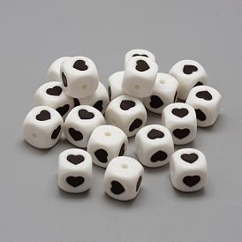 Food Grade Eco-Friendly Silicone Beads, Heart & Cube