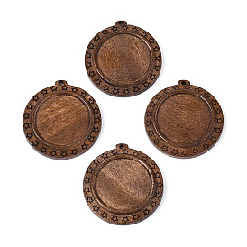 Оправы для кабошонов из резного дерева скима, плоско-круглые, окрашенные