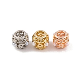 Rack Plating Alloy European Beads, with ABS Imitation Pearl, Large Hole Beads, Barrel