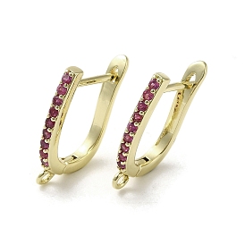 Brass Micro Pave Cubic Zirconia Hoop Earring Findings, Long-Lasting Plated