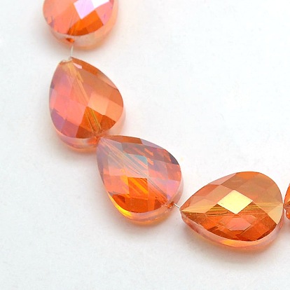 Electroplate Crystal Glass Teardrop Beads Strands, Faceted, Color Plated, 18x13x9mm, Hole: 1mm, about 40pcs/strand, 28.3 inch
