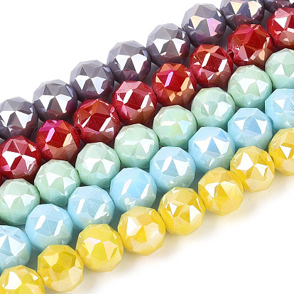 Нити из непрозрачных круглых бусин из стекла с покрытием цвета AB, граненые