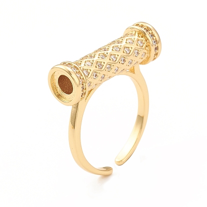 Clear Cubic Zirconia Column Open Cuff Ring, Rack Plating Brass Jewelry for Women, Lead Free & Cadmium Free