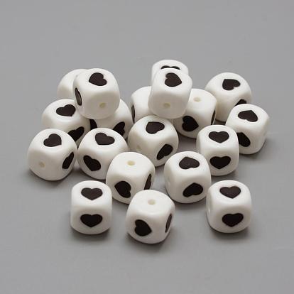 Food Grade Eco-Friendly Silicone Beads, Heart & Cube