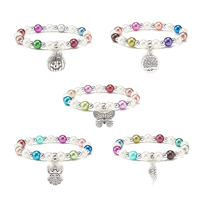 Imitation Pearl Beaded Stretch Bracelet with Drop Charm for Women