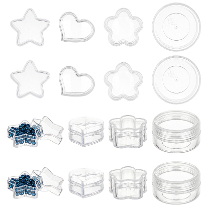 24pcs 4 conteneurs de perles en plastique de style, coeur & fleur & rond