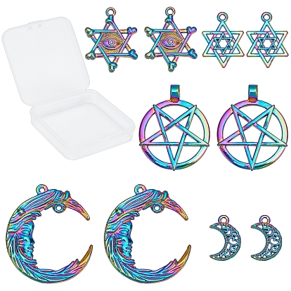 10Pcs 5 Styles Alloy Pendants, Cadmium Free & Lead Free, Penacle & Star & Moon