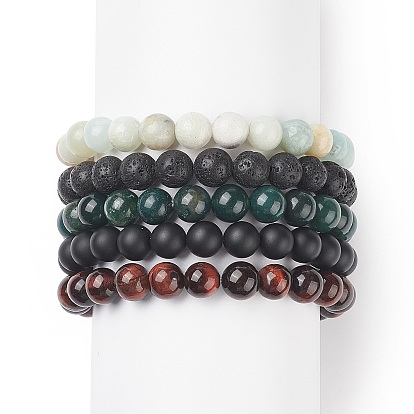 5 шт. 5 стильные круглые браслеты из бисера с натуральными смешанными драгоценными камнями для мужчин и женщин