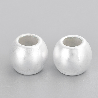 Alloy European Beads, Cadmium Free & Lead Free, Large Hole Beads, Matte Style, Barrel, 925 Sterling Silver Plated