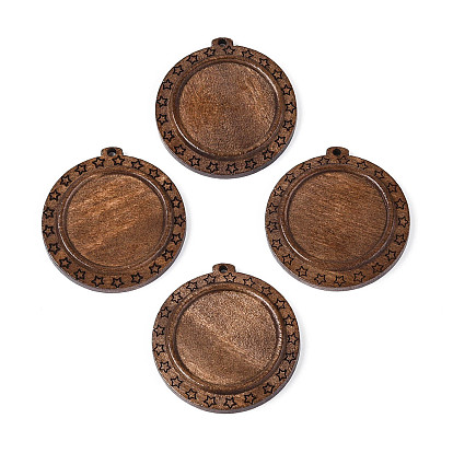 Оправы для кабошонов из резного дерева скима, плоско-круглые, окрашенные