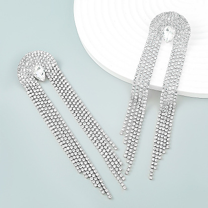 Sparkling Rhinestone Tassel Earrings for Women - Long Chain Dangling Ear Jewelry