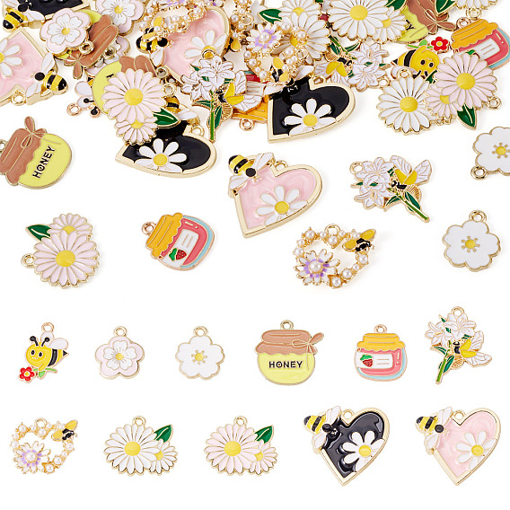 44Pcs 11 Styles Alloy and Enamel Pendants, Golden