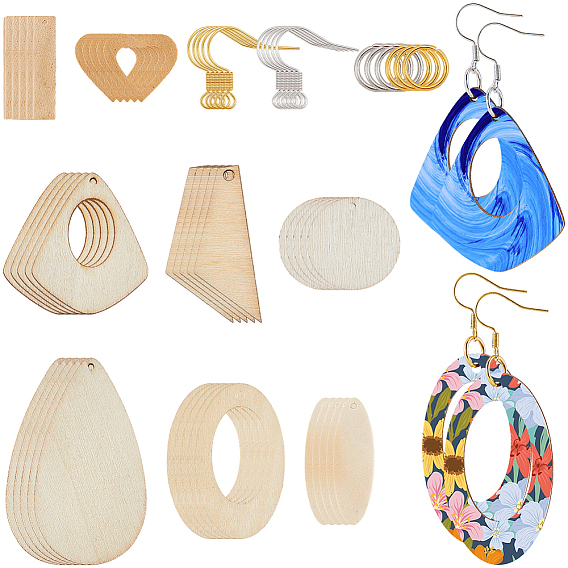 Набор для изготовления украшений своими руками, в том числе деревянные подвески, латунные кольца и серьги