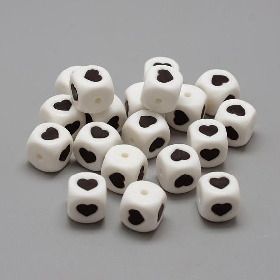 Food Grade Eco-Friendly Silicone Beads, Heart & Cube