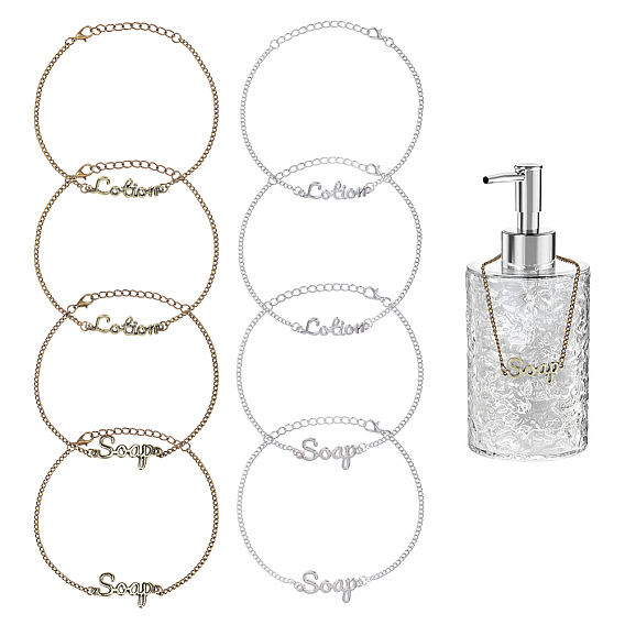 8 шт 4 стили слово мыло сплав ссылка лосьон/мыло для рук бирки с цепочками