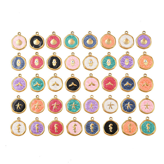 304 нержавеющей стальной эмали подвески, плоско-круглые, золотые