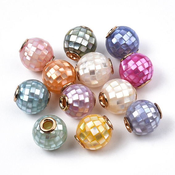 Natural White Shell Beads, with Brass Findings, Round, Dyed