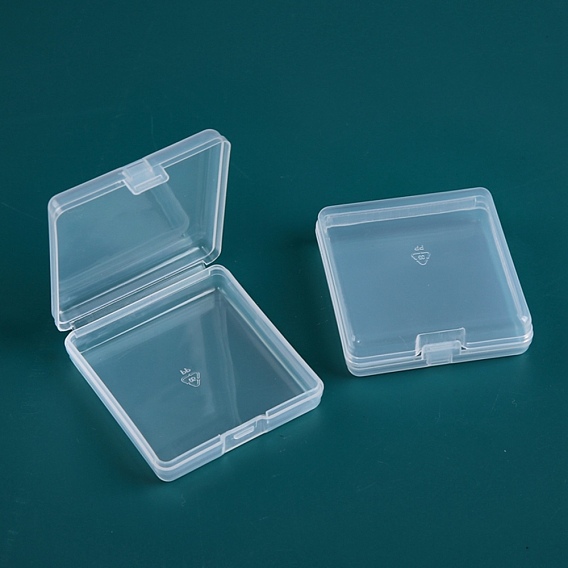 Transparent Plastic Bead Containers, with Hinged Lids, Rectangle