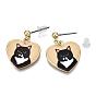 Alloy Kitten Dangle Stud Earrings, with Enamel, Eco-Friendly Stainless Steel Pins and Ear Nuts, Printed, Heart with Cat