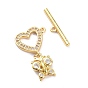 Brass Micro Pave Clear Cubic Zirconia Toggle Clasps, Heart with Butterfly