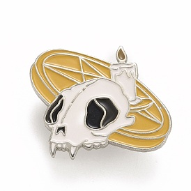 Skull and Candle Enamel Pin, Halloween Alloy Badge for Backpack Clothes, Platinum