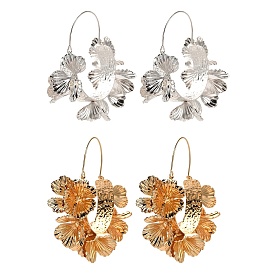 Alloy Hoop Earrings for Women, with Brass Findings, Flower