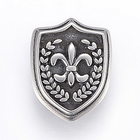304 Stainless Steel Slide Charms, Shield with Fleur De Lis & Olive Branch