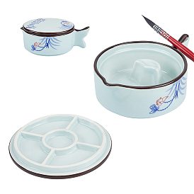 Тарелка для чернил с цветочным рисунком и крышкой, держатель кисточки из фарфора, для любителей каллиграфии