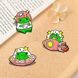 Creative Frog Astronaut with Spaceship Planet Rocket Enamel Pins, Alloy Brooches for Clothes Backpack