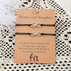Mother Daughter Love Bracelet Set - Unique 8-shaped Alloy Heart Woven Charm Bracelets (2 Pieces)