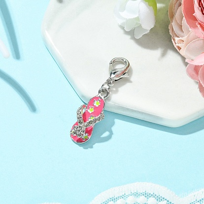 Alloy Enamel Slipper Pendant Decorations, with Alloy Lobster Claw Clasps