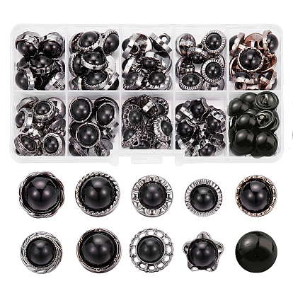 100 шт. 10 стили 1-отверстие смоляные имитация жемчуга ножка пуговицы, с пластиковой фурнитурой, круглый и цветок и звезда
