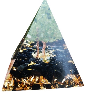 Energiegeneratoren aus Orgonit-Pyramidenharz, Reiki-Chips aus natürlichem Obsidian und mit Draht umwickelter grüner Aventurin-Lebensbaum im Inneren für die Schreibtischdekoration im Home-Office
