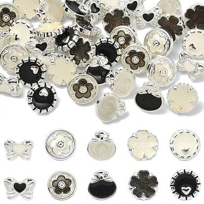 40шт. 10 стили 1-отверстие пуговицы из сплава на хвостовике, с эмалью, платина