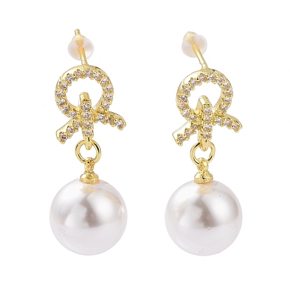 Серьги с подвесками из прозрачного кубического циркония и пластиковой жемчужиной, стеллаж для латунных украшений для женщин, без кадмия и без свинца