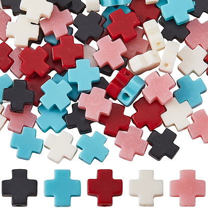 100Pcs 5 Colors Synthetic Coral Beads Strands, Dyed, Cross