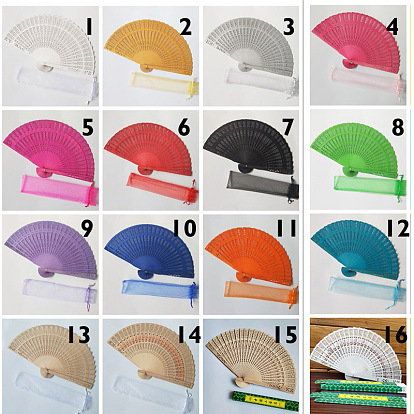 Wooden Folding Fan, Vintage Wooden Fan, with Organza Bag, for Party Wedding Dancing Decoration