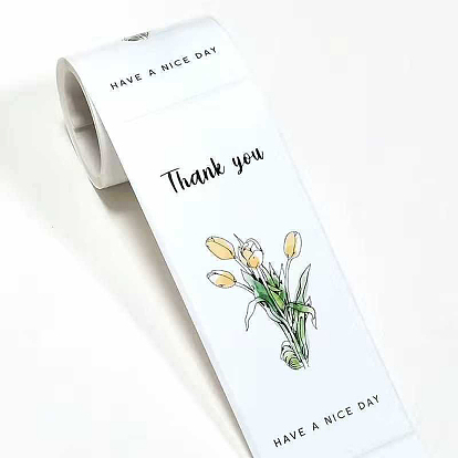 Thank You Theme PVC Self Adhesive Stickers, Waterproof Flower Decals for Gift Sealing, Rectangle