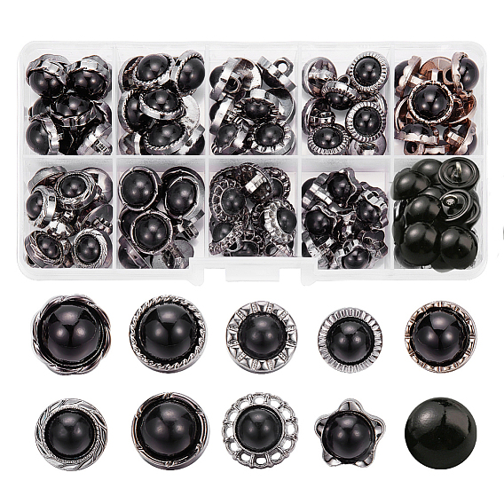 100 шт. 10 стили 1-отверстие смоляные имитация жемчуга ножка пуговицы, с пластиковой фурнитурой, круглый и цветок и звезда