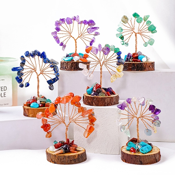 Украшения из натурального драгоценного камня дерево жизни, деревянная основа с орнаментом фэн-шуй из медной проволоки