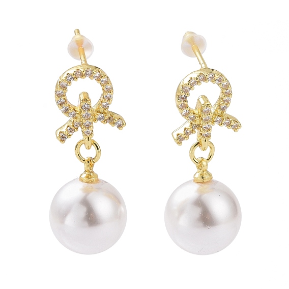 Серьги с подвесками из прозрачного кубического циркония и пластиковой жемчужиной, стеллаж для латунных украшений для женщин, без кадмия и без свинца