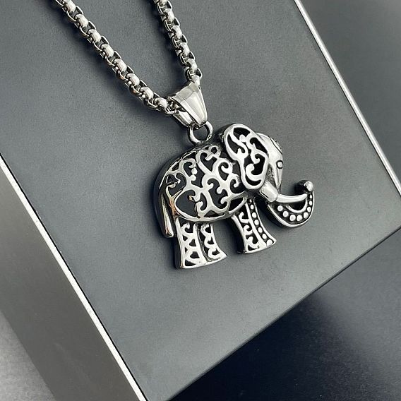Винтажный панк 304 ожерелья из нержавеющей стали с полым слоном для мужчин
