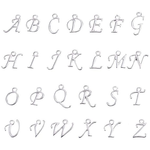 Silver Plated Alloy Letter Pendants, Rack Plating, Including Letter A~Z