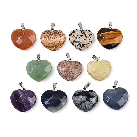 Драгоценный камень подвески, ограненные сердце прелести, с железными поручнями, платина