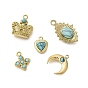 Синтетические бирюзовые подвески, с 304 установками из нержавеющей стали, золотые, рог/корона/крест/ромб/сердце
