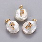 Natural Cultured Freshwater Pearl Pendants, with Brass Micro Pave Cubic Zirconia Findings, Nuggets with Letter, Long-Lasting Plated