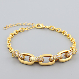 Sparkling Hip Hop Bracelet - Fashionable Unisex Copper Metal Chain with Full Rhinestones