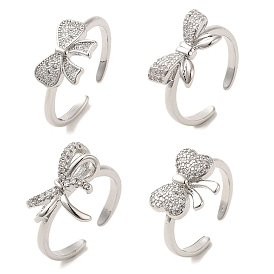 Bowknot Brass Micro Pave Clear Cubic Zirconia Cuff Rings for Women