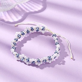 Браслеты из фарфоровых бусин с цветочным принтом ручной работы для женщин, отпечаток лапы, с подражали жемчужные бусины акриловые